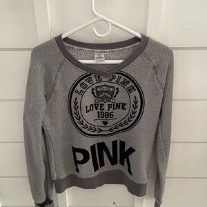 2017 PINK Victoria's Secret Charcoal Crew Neck cropped sweatshirt Sz sm pullover